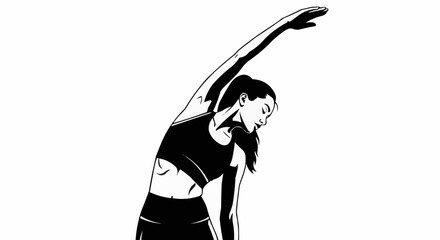Monochrome graphic illustration of a fit woman stretching her arm.
