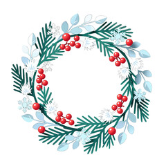 Festive Winter Wreath with Berries and Snowflakes