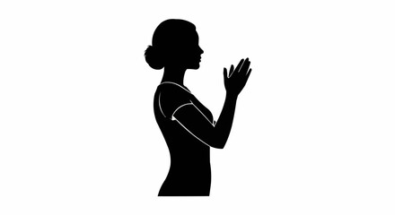 Black and white profile silhouette of a praying woman.