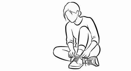 Woman tying shoelace while sitting on the floor preparing for workout.