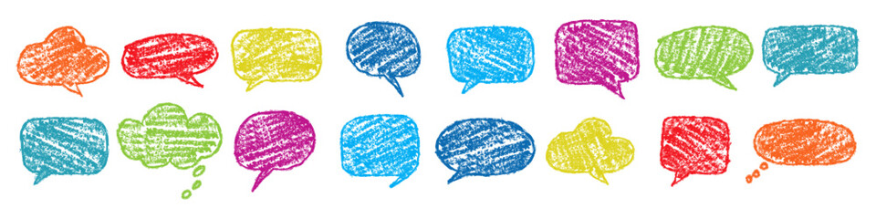 Colorful Crayon Speech Bubble Pack – Cartoon Dialogue Shapes or creative storytelling, posters, presentations, stickers, scrapbooking, and whimsical graphic projects.
