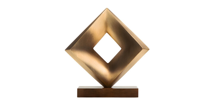 Modern golden geometric sculpture isolated on transparent background