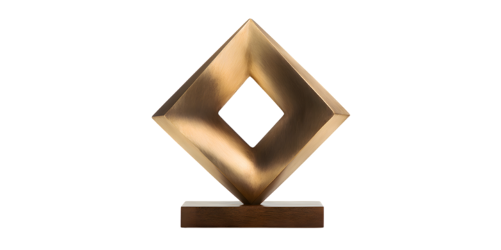 Modern golden geometric sculpture isolated on transparent background