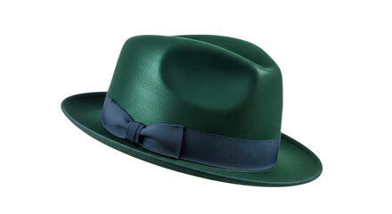Emerald green fedora hat isolated PNG on transparent background, classic men s fashion accessory for formal or casual wear
