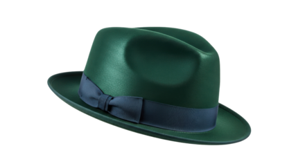 Emerald green fedora hat isolated PNG on transparent background, classic men s fashion accessory for formal or casual wear