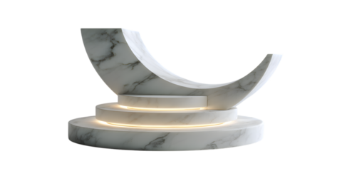 Marble crescent sculpture with illuminated base, isolated on white isolated on transparent background