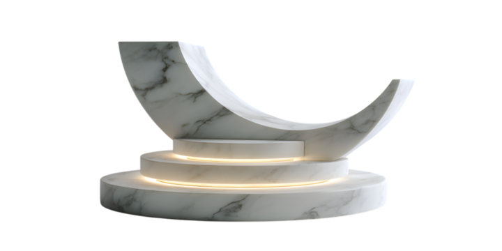 Marble crescent sculpture with illuminated base, isolated on white isolated on transparent background