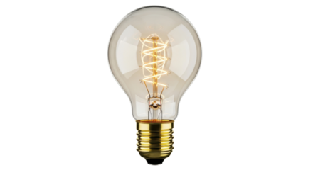 Vintage Edison light bulb PNG isolated on transparent background, antique style filament lamp for retro design and decoration