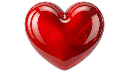 Glossy red heart shape object with reflections isolated on transparent background for valentine s day or love concepts