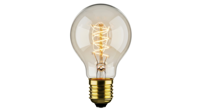 Vintage Edison light bulb PNG isolated on transparent background, antique style filament lamp for retro design and decoration
