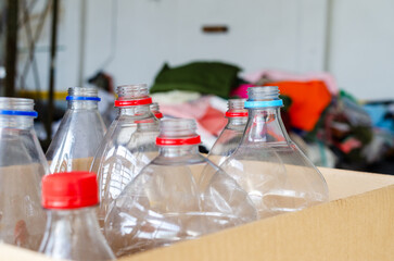 Box full of plastic bottles.Recycle concept.Earth Day