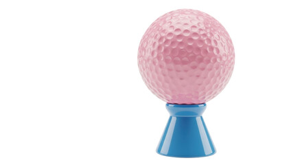 Pink golf ball on blue tee isolated PNG, whimsical sports equipment for miniature golf and creative design projects