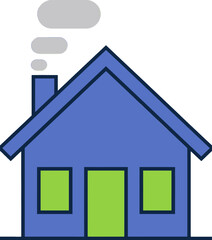 Obraz premium Simple Blue House Icon with Green Windows