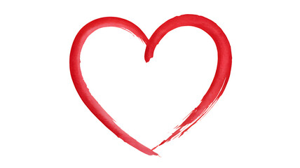 A vibrant red hand painted heart symbol with a brush stroke texture isolated on transparent background