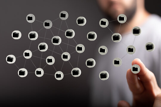 Abstract concept of data accessibility and network with folder icons connected on background. - Powered by Adobe