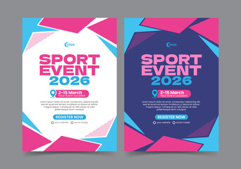 Sport event flyer design template blue and pink color