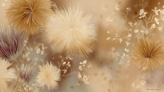 An artistic abstract background featuring stylized floral elements in a Champagne color scheme