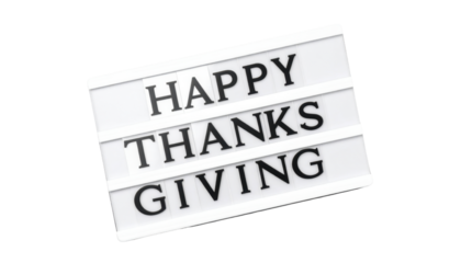 Happy Thanksgiving Thankful Message Sign with Decorative Letters on a Transparent Background