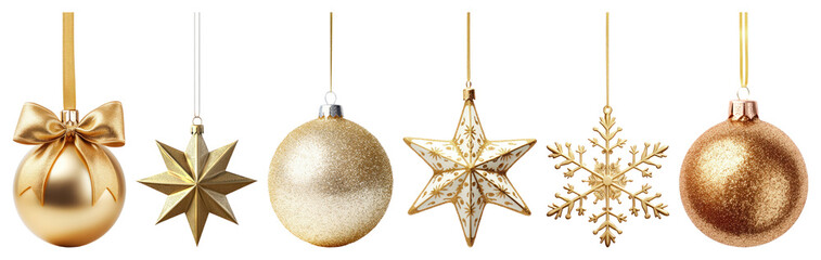 Naklejka premium PNG Elegant gold Christmas ornaments displayed, element set on transparent background