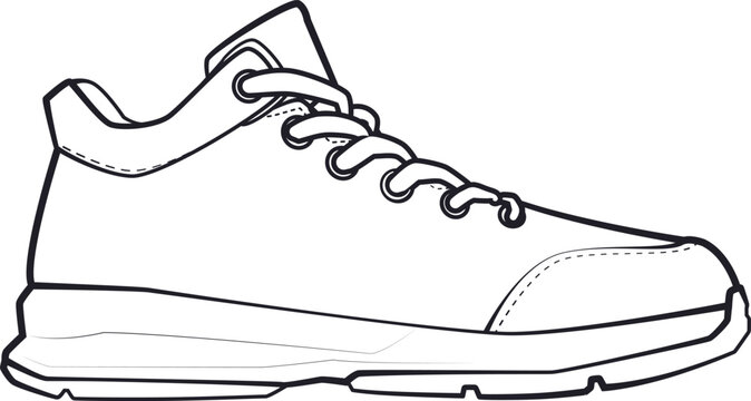 Running sport sneaker line art, smooth contours, modern athletic outline, clean vector drawing.