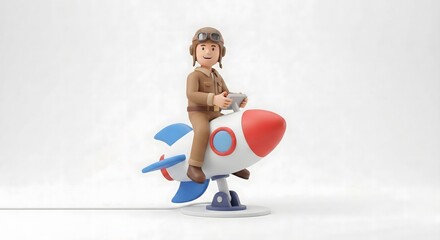 Cartoon Pilot Riding a Rocket