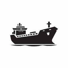 Black silhouette icon of a cargo ship on water
