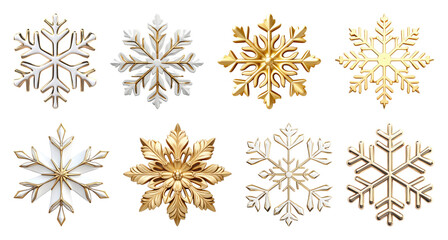 Naklejka na ściany i meble PNG Elegant gold silver snowflakes collection, element set on transparent background