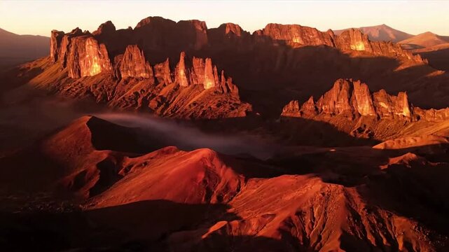 Ethereal mist or fog drifting gently through valleys between towering rock pillars, creating an atmospheric and mysterious natural wilderness scene. Mid range shot observing the interaction of?