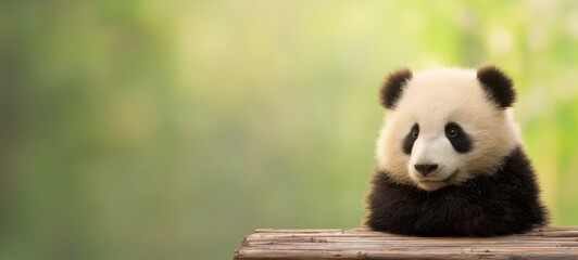 Obraz premium Cute Little Panda Playing in a Bamboo Forest with Spacious Composition and Ample Room for Text