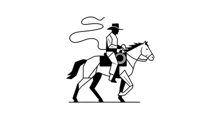 Geometric cowboy on horseback with lasso