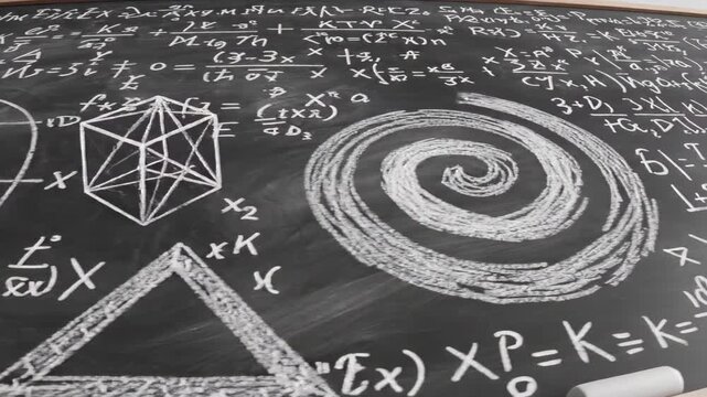 Complex equations on blackboard for education, mathematics, or science video