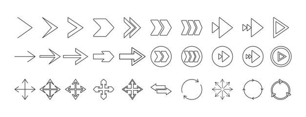 Black vector arrows collection. Arrow. Cursor. Arrow vector icon. Modern simple arrows. Collection different Arrows on flat style for web design or interface. Direction symbols - vector illustration