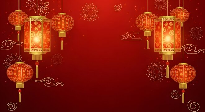 Elegant chinese new year lanterns on a deep red background