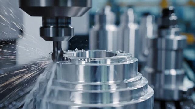 Precision milling machine shaping metal part with dynamic efficiency and expertise