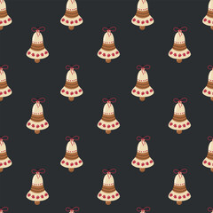 Seamless Christmas Pattern with Decorative Bells on Dark Background