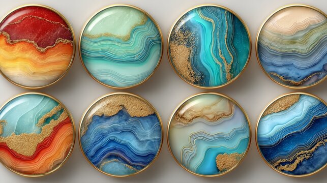  Fluid marble art collection with gold glitter, multicolored, for luxury backgrounds and design