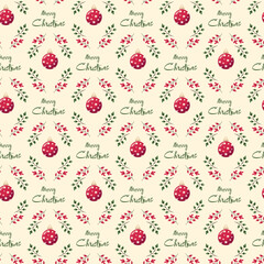 Seamless Christmas Pattern with Ornaments and Greenery