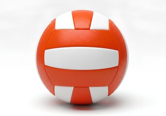 Round volleyball featuring a bold pattern of orange and white segments.