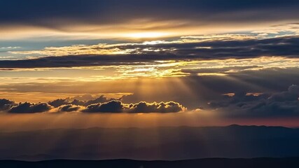 Golden Hour Sky with Sun Rays Peeking Through Clouds. - Powered by Adobe