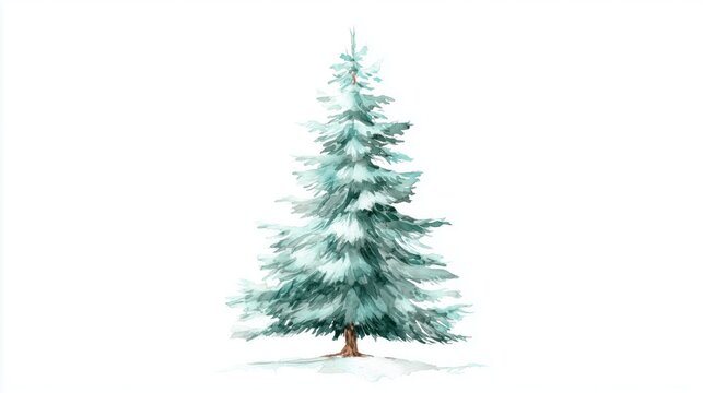 delicate vintage watercolor christmas tree illustration on clean simple white background