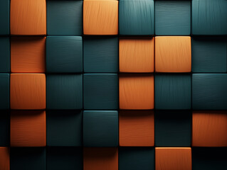 abstract background with cubes Modular Checkerboard Background with Orange and Teal Rounded Wooden Blocks