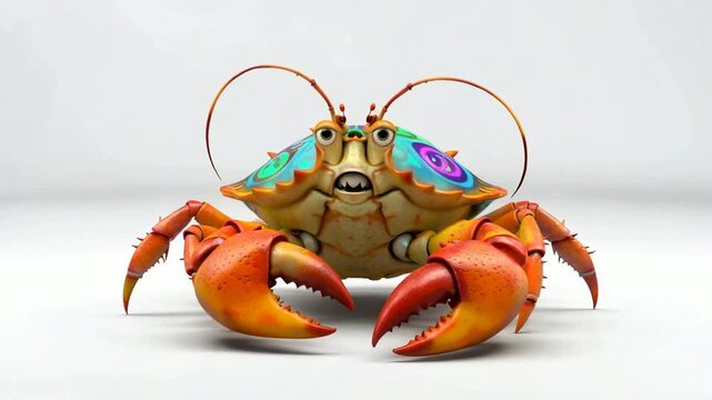 Cartoon Crab Character Animation with Orange Claws and Colorful Shell.