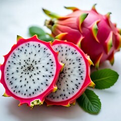 Sliced White Dragon Fruit with Vibrant Pink Skin on Clean Background