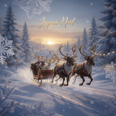 Noël Magique : Le Traîneau magique au Crépuscule Hivernal