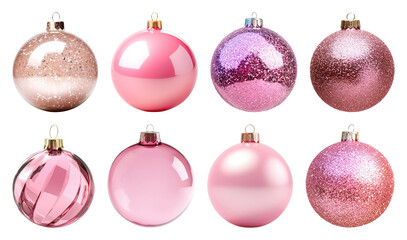 Fototapeta premium PNG Elegant pink Christmas ornaments, element set on transparent background