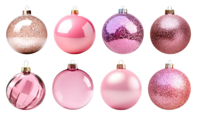 PNG Elegant pink Christmas ornaments, element set on transparent background