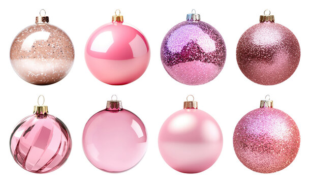 PNG Elegant pink Christmas ornaments, element set on transparent background