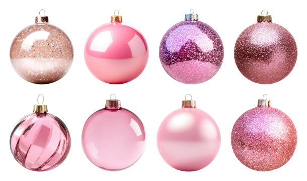 PNG Elegant pink Christmas ornaments, element set on transparent background