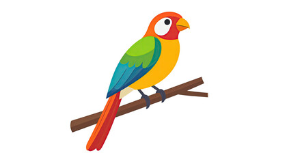 Obraz premium Colorful parrot perched on a wooden branch in a simple illustration.