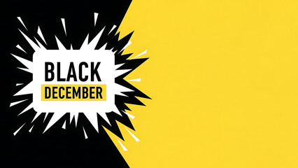 Black december sale burst with yellow background and copy space